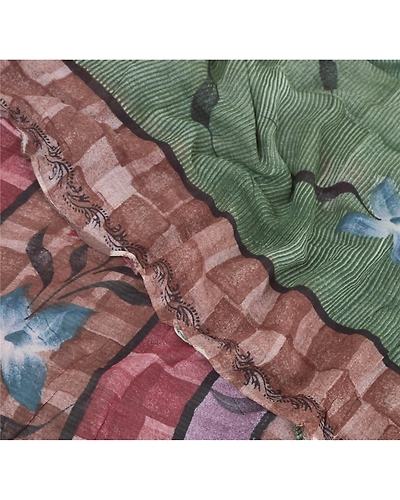 Sanskriti Vintage Green Sarees Printed Blend Georgette Sari Soft Craft Fabric, PRG-6785-Green-Printed Work-Blend Georgette-6