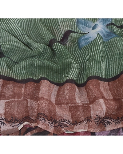 Sanskriti Vintage Green Sarees Printed Blend Georgette Sari Soft Craft Fabric, PRG-6785-Green-Printed Work-Blend Georgette-8