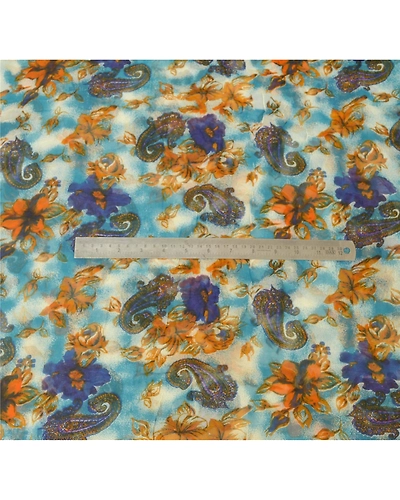 Sanskriti Vintage Blue Sarees Printed Blend Georgette Sari 5Yd Soft Craft Fabric, PRG-6788-Blue-Printed Work-Blend Georgette-4