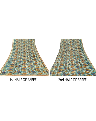 Sanskriti Vintage Blue Sarees Printed Blend Georgette Sari 5Yd Soft Craft Fabric, PRG-6788-Blue-Printed Work-Blend Georgette-7
