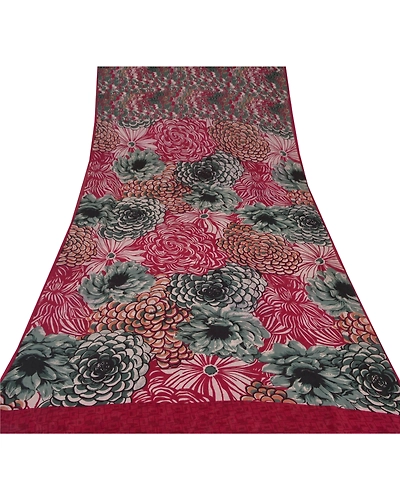 Sanskriti Vintage Sarees Printed Sari 100% Pure Georgette Silk Craft Fabric, PRG-6796-Multi-Printed Work-Pure Georgette Silk-11