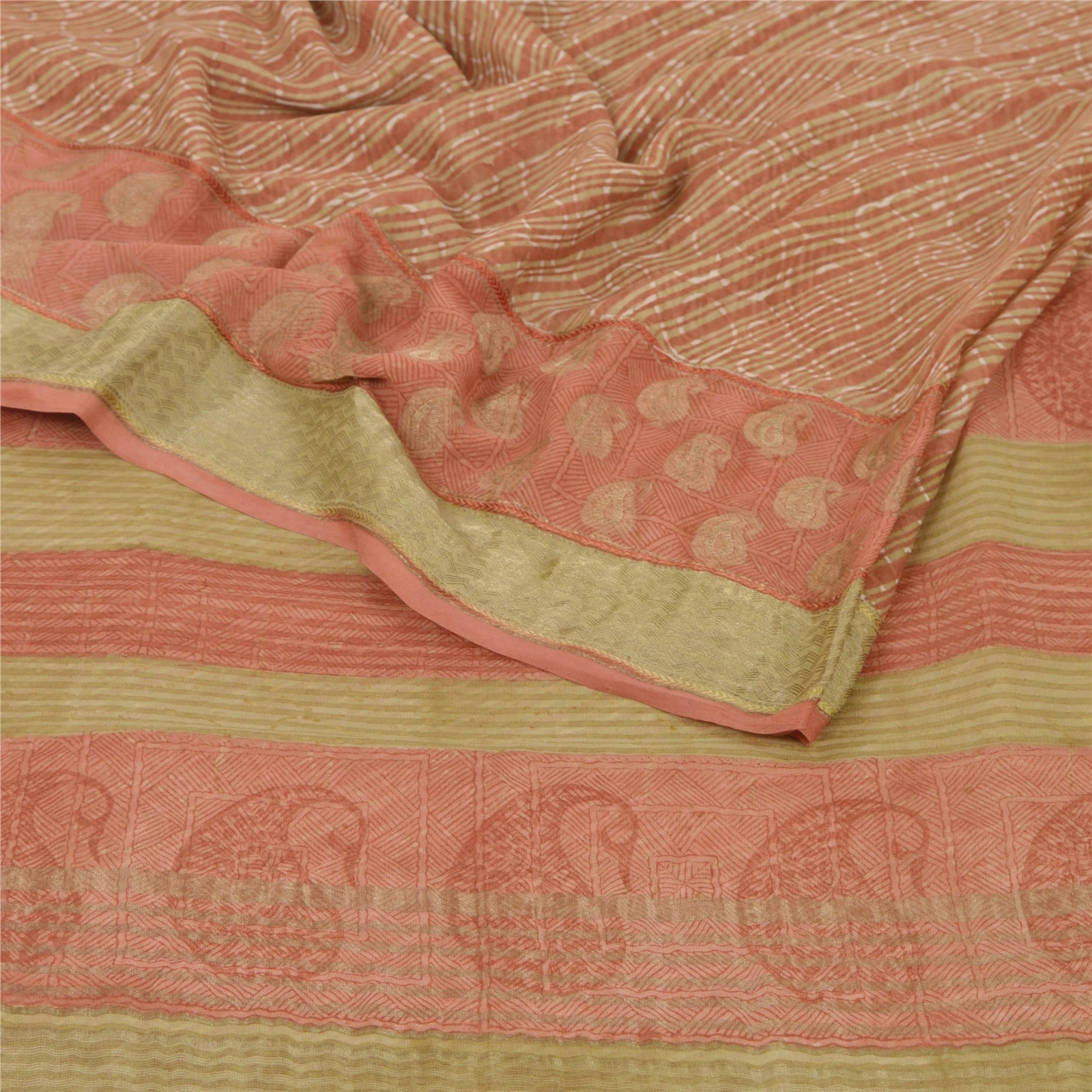 Sanskriti Vintage Orange Sarees Printed Sari Pure Georgette Silk Craft Fabric, PRG-6835-Orange-Printed Work-Pure Georgette Silk-1