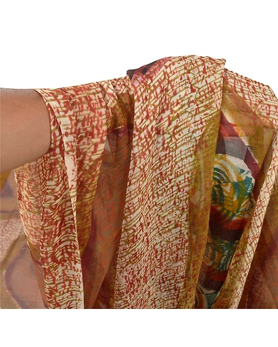 Sanskriti Vintage Cream Sarees Printed Sari Blend Georgette Soft Craft Fabric, PRG-6860-Cream-Printed Work-Blend Georgette-3