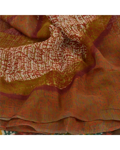 Sanskriti Vintage Cream Sarees Printed Sari Blend Georgette Soft Craft Fabric, PRG-6860-Cream-Printed Work-Blend Georgette-7