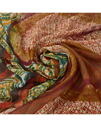 Sanskriti Vintage Cream Sarees Printed Sari Blend Georgette Soft Craft Fabric, PRG-6860-Cream-Printed Work-Blend Georgette-8
