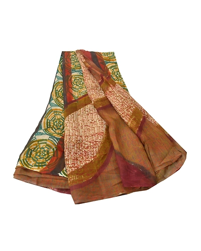 Sanskriti Vintage Cream Sarees Printed Sari Blend Georgette Soft Craft Fabric, PRG-6860-Cream-Printed Work-Blend Georgette-9