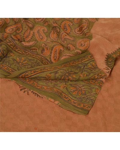 Sanskriti Vintage Green Sarees Pure Georgette Silk Printed Sari Craft Fabric, PRG-6885-Shade Of Green-Printed Work-Pure Georgette Silk-2