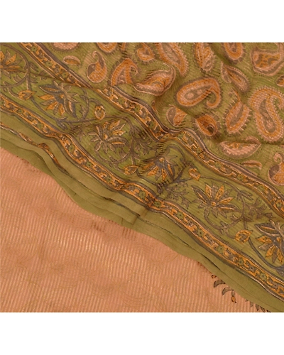 Sanskriti Vintage Green Sarees Pure Georgette Silk Printed Sari Craft Fabric, PRG-6885-Shade Of Green-Printed Work-Pure Georgette Silk-6
