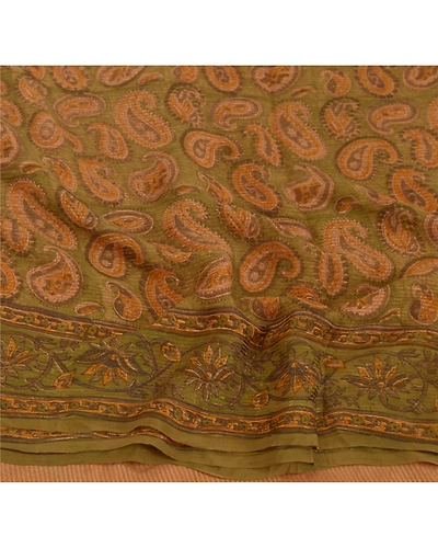 Sanskriti Vintage Green Sarees Pure Georgette Silk Printed Sari Craft Fabric, PRG-6885-Shade Of Green-Printed Work-Pure Georgette Silk-8