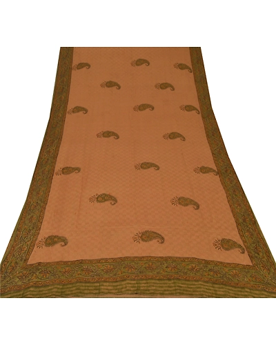 Sanskriti Vintage Green Sarees Pure Georgette Silk Printed Sari Craft Fabric, PRG-6885-Shade Of Green-Printed Work-Pure Georgette Silk-11
