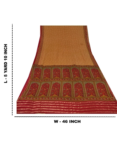 Sanskriti Vintage Green Sarees Printed Sari Blend Georgette Silk Craft Fabric, PRG-6886-Green-Printed Work-Blend Georgette-3