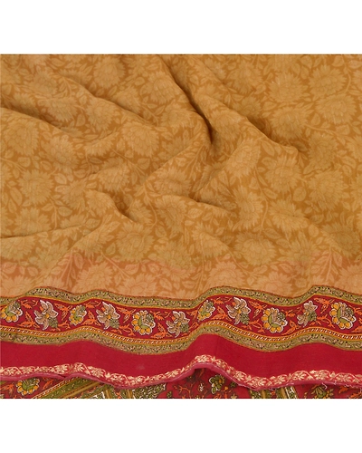 Sanskriti Vintage Green Sarees Printed Sari Blend Georgette Silk Craft Fabric, PRG-6886-Green-Printed Work-Blend Georgette-4