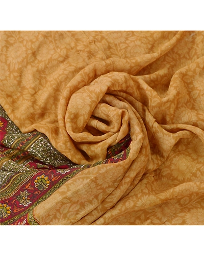 Sanskriti Vintage Green Sarees Printed Sari Blend Georgette Silk Craft Fabric, PRG-6886-Green-Printed Work-Blend Georgette-8