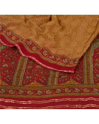 Sanskriti Vintage Green Sarees Printed Sari Blend Georgette Silk Craft Fabric, PRG-6886-Green-Printed Work-Blend Georgette-9