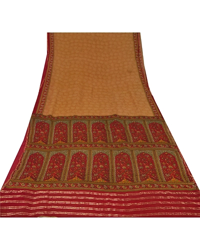 Sanskriti Vintage Green Sarees Printed Sari Blend Georgette Silk Craft Fabric, PRG-6886-Green-Printed Work-Blend Georgette-10