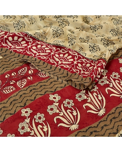 Sanskriti Vintage Indian Sari Cream Printed Georgette Sarees Craft 5 Yd Fabric, PRG-6996-Cream-Printed Floral Design-Georgette-1