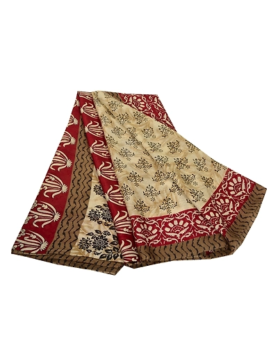 Sanskriti Vintage Indian Sari Cream Printed Georgette Sarees Craft 5 Yd Fabric, PRG-6996-Cream-Printed Floral Design-Georgette-6