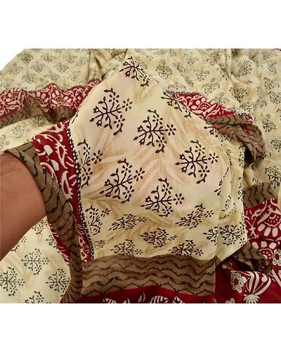 Sanskriti Vintage Indian Sari Cream Printed Georgette Sarees Craft 5 Yd Fabric, PRG-6996-Cream-Printed Floral Design-Georgette-8