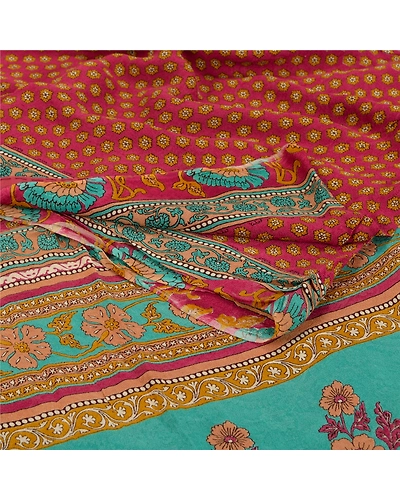 Sanskriti Vintage Pink Indian Sari Printed Blend Georgette Sarees Craft Fabric, PRG-7005-Pink-Printed Floral Design-Blend Georgette-2