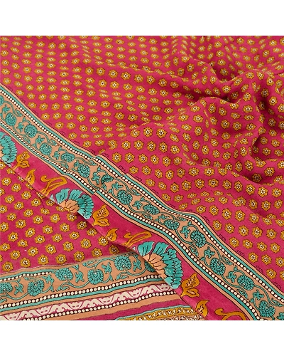Sanskriti Vintage Pink Indian Sari Printed Blend Georgette Sarees Craft Fabric, PRG-7005-Pink-Printed Floral Design-Blend Georgette-4