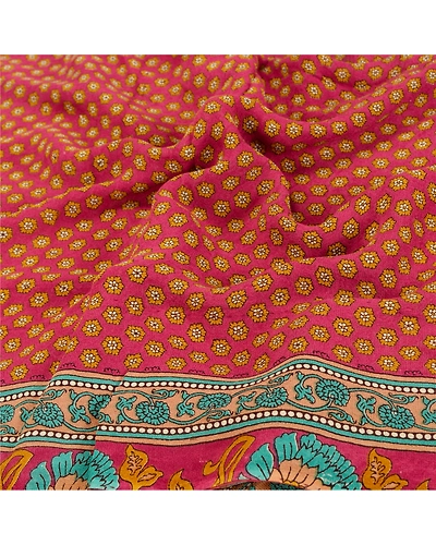 Sanskriti Vintage Pink Indian Sari Printed Blend Georgette Sarees Craft Fabric, PRG-7005-Pink-Printed Floral Design-Blend Georgette-5