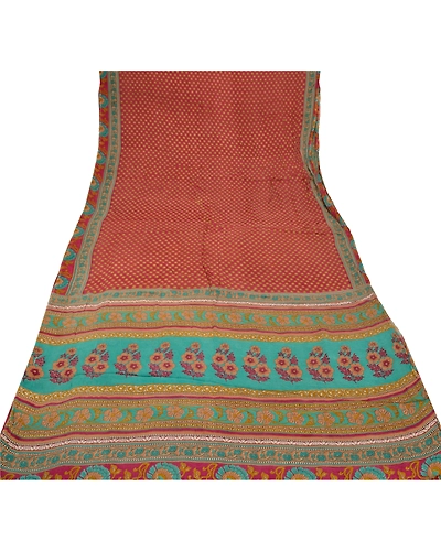 Sanskriti Vintage Pink Indian Sari Printed Blend Georgette Sarees Craft Fabric, PRG-7005-Pink-Printed Floral Design-Blend Georgette-7