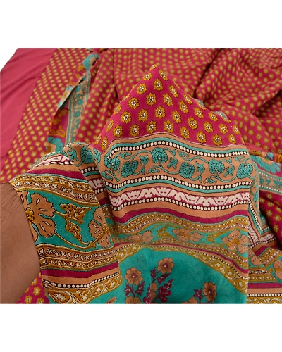 Sanskriti Vintage Pink Indian Sari Printed Blend Georgette Sarees Craft Fabric, PRG-7005-Pink-Printed Floral Design-Blend Georgette-8