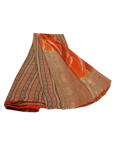 Sanskriti Vintage Orange Sarees Pure Georgette Silk Printed Sari Craft Fabric, PRG-7045-Orange-Printed Floral Design-Pure Georgette Silk-7