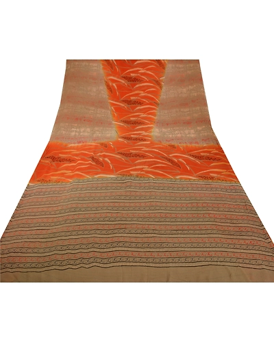Sanskriti Vintage Orange Sarees Pure Georgette Silk Printed Sari Craft Fabric, PRG-7045-Orange-Printed Floral Design-Pure Georgette Silk-8