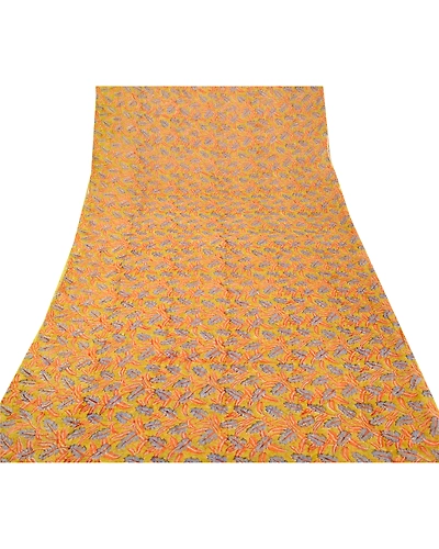 Sanskriti Vintage Indian Sari Green Printed Blend Georgette Sarees Craft Fabric, PRG-7046-Green-Printed Floral Design-Blend Georgette-8