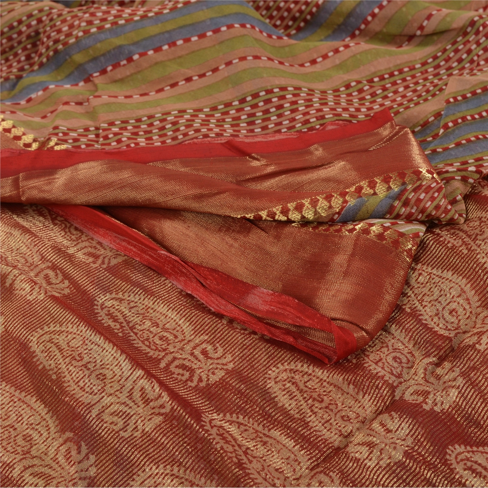 Sanskriti Vintage Sari Leheria Printed Woven Blend Georgette Sarees Craft Fabric, PRG-7120-Dark Red-Printed Floral Design-Blend Georgette-2