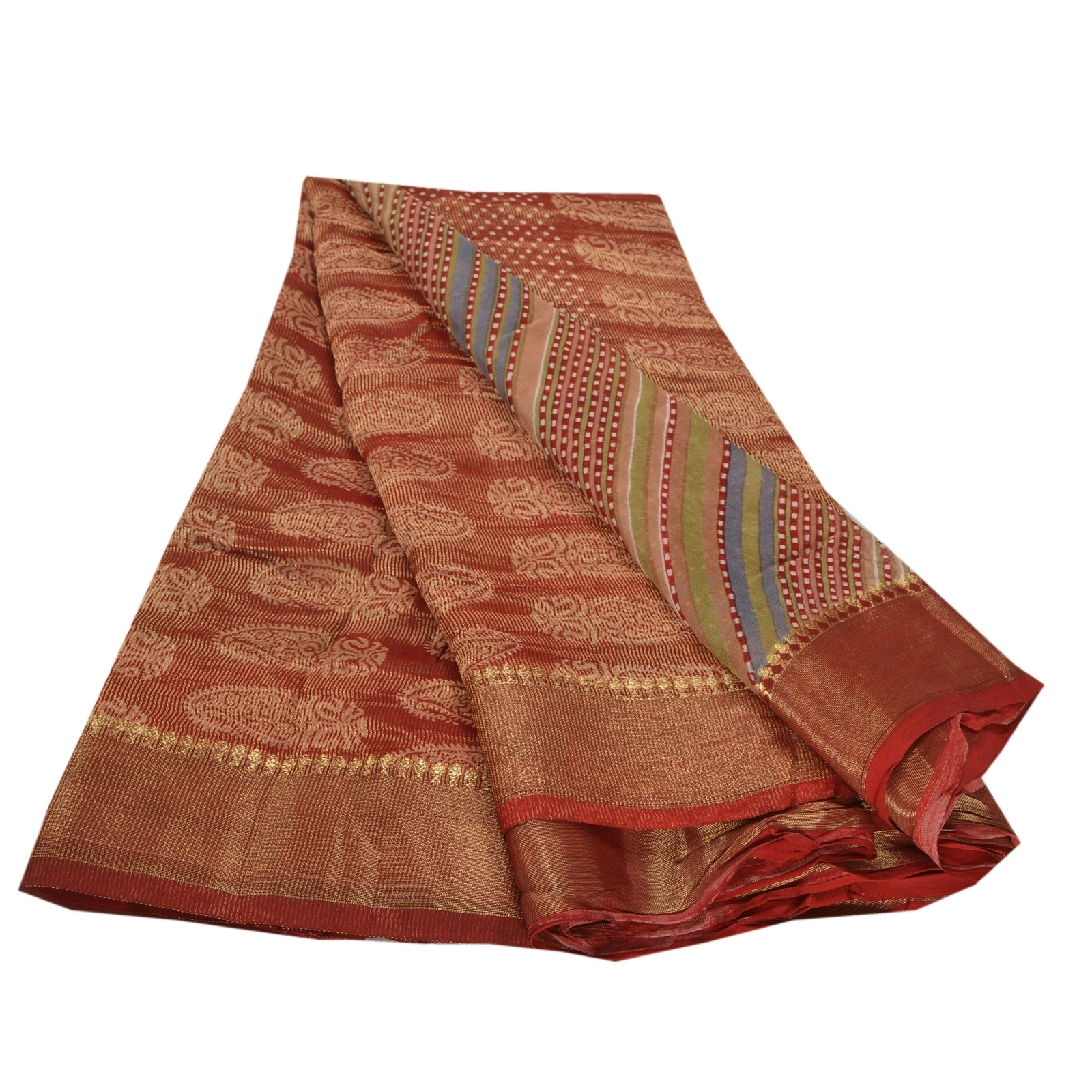 Sanskriti Vintage Sari Leheria Printed Woven Blend Georgette Sarees Craft Fabric, PRG-7120-Dark Red-Printed Floral Design-Blend Georgette-7