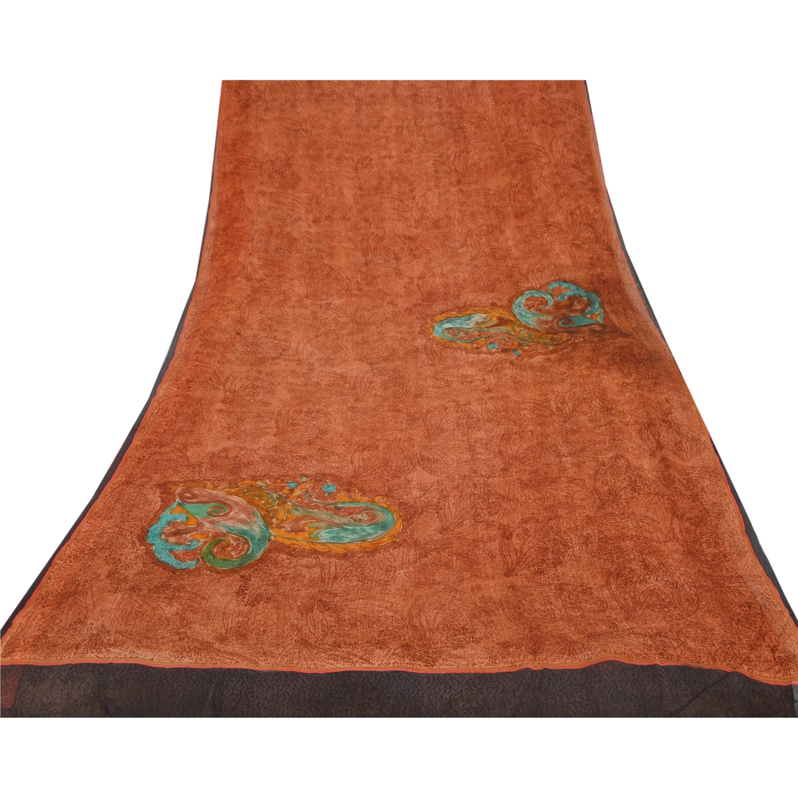 Sanskriti Vintage Orange Sarees Pure Georgette Silk Printed Sari Craft Fabric, PRG-717-Brown-Printed Work With Floral &amp; Paisley Design-Pure Georgette Silk-7