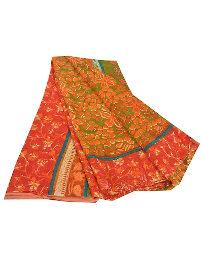 Sanskriti Vintage Green Sarees Pure Georgette Silk Printed Sari Craft Fabric, PRG-7184-Green-Printed Floral Design-Pure Georgette Silk-2
