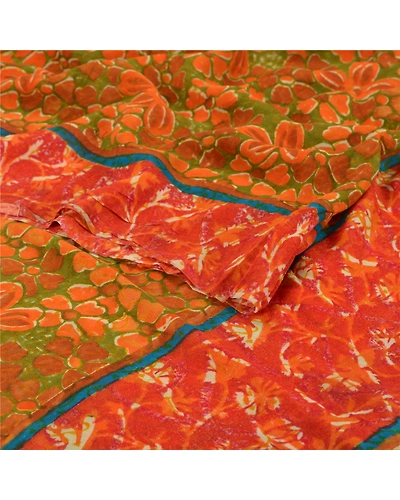 Sanskriti Vintage Green Sarees Pure Georgette Silk Printed Sari Craft Fabric, PRG-7184-Green-Printed Floral Design-Pure Georgette Silk-9
