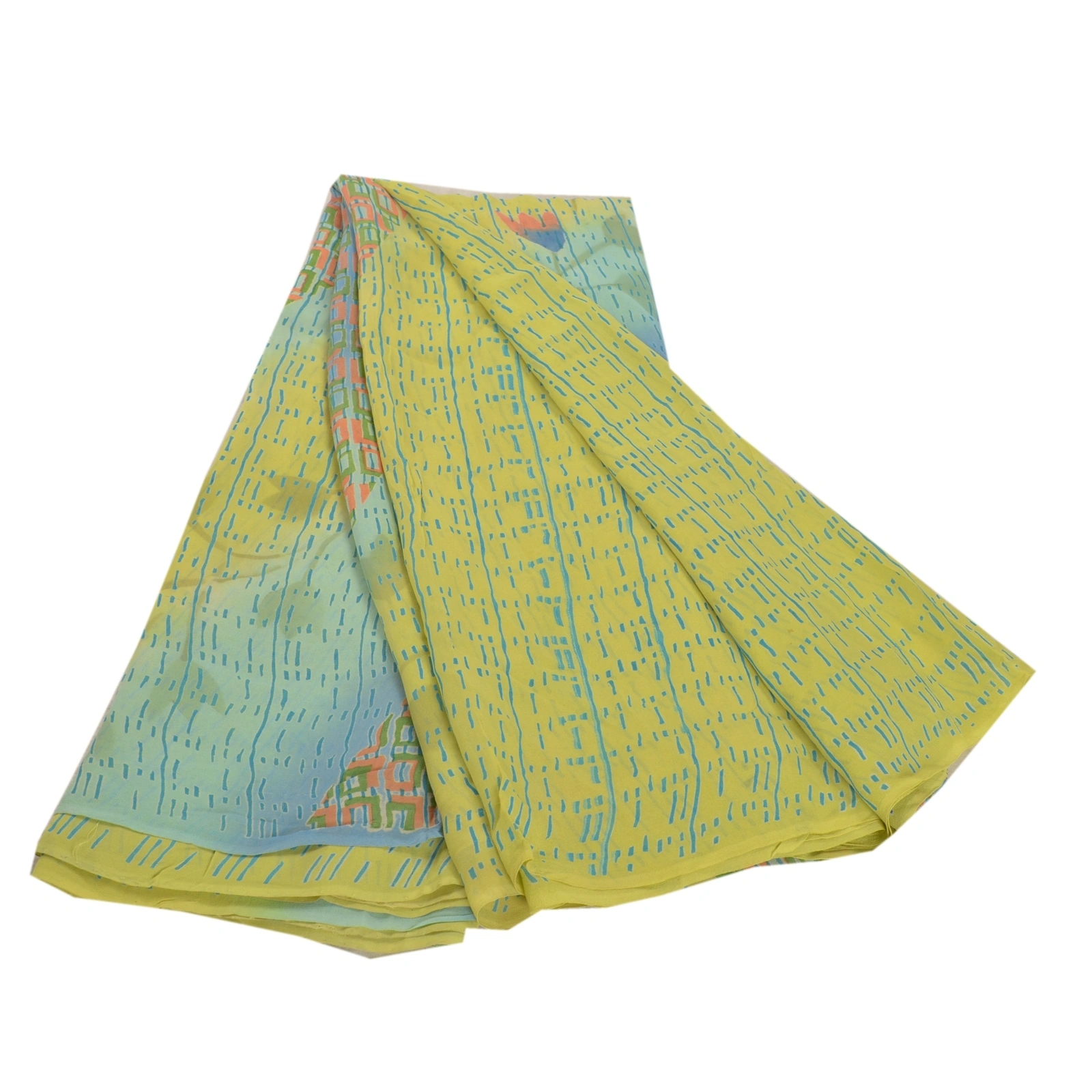 Sanskriti Vintage Green Sarees Pure Georgette Silk Printed Sari Craft Fabric, PRG-7225-Green-Printed Work-Pure Georgette Silk-2