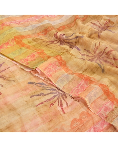 Sanskriti Vintage Indian Sari Printed Blend Georgette Sarees Craft 5 Yard Fabric, PRG-7239-Multi Color-Printed Floral Design-Blend Georgette-1