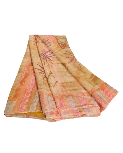 Sanskriti Vintage Indian Sari Printed Blend Georgette Sarees Craft 5 Yard Fabric, PRG-7239-Multi Color-Printed Floral Design-Blend Georgette-2