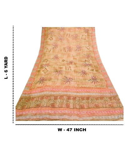Sanskriti Vintage Indian Sari Printed Blend Georgette Sarees Craft 5 Yard Fabric, PRG-7239-Multi Color-Printed Floral Design-Blend Georgette-3
