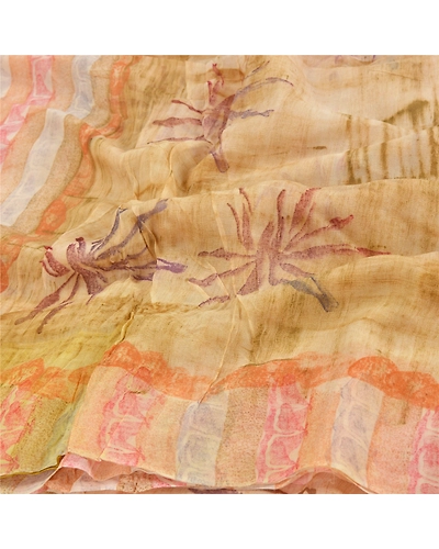 Sanskriti Vintage Indian Sari Printed Blend Georgette Sarees Craft 5 Yard Fabric, PRG-7239-Multi Color-Printed Floral Design-Blend Georgette-6