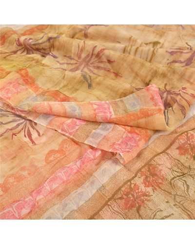 Sanskriti Vintage Indian Sari Printed Blend Georgette Sarees Craft 5 Yard Fabric, PRG-7239-Multi Color-Printed Floral Design-Blend Georgette-7