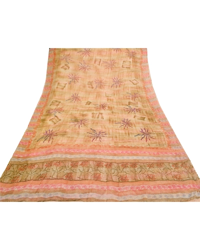 Sanskriti Vintage Indian Sari Printed Blend Georgette Sarees Craft 5 Yard Fabric, PRG-7239-Multi Color-Printed Floral Design-Blend Georgette-8