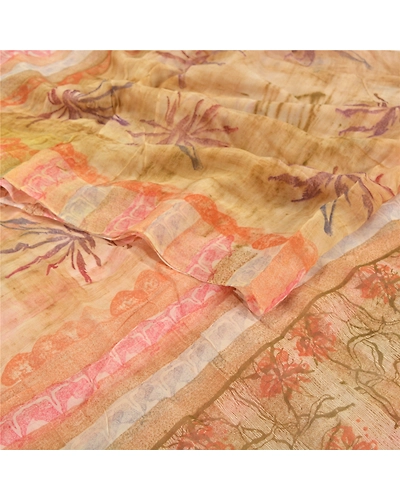 Sanskriti Vintage Indian Sari Printed Blend Georgette Sarees Craft 5 Yard Fabric, PRG-7239-Multi Color-Printed Floral Design-Blend Georgette-9