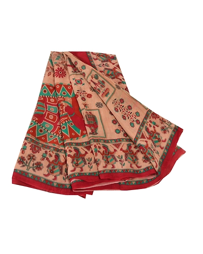 Sanskriti Vintage Indian Sari Peach Printed Blend Georgette Sarees Craft Fabric, PRG-7254-Shade Of Peach-Printed Floral Design-Blend Georgette-2