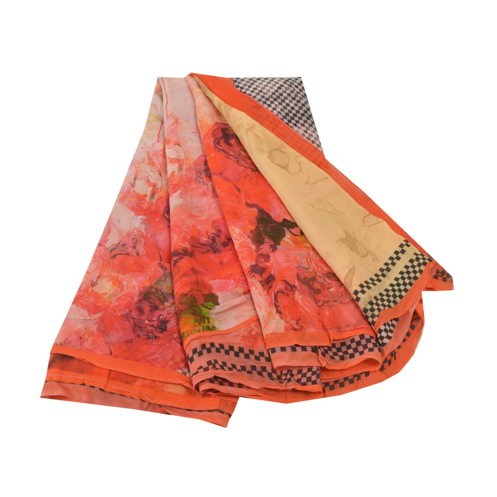 Sanskriti Vintage Saree Peach Digital Printed Blend Georgette Sari Craft Fabric, PRG-7255-Peach-Digital Printed Floral Design-Blend Georgette-2