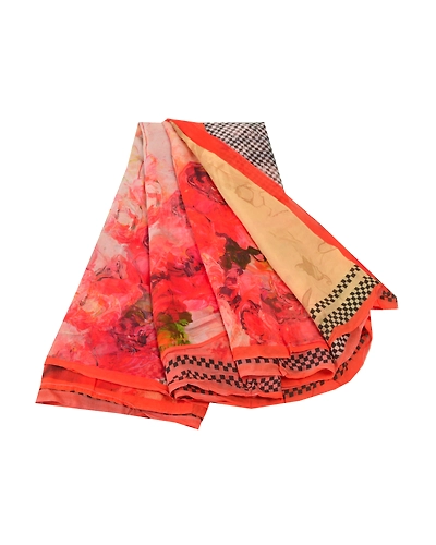 Sanskriti Vintage Saree Peach Digital Printed Blend Georgette Sari Craft Fabric, PRG-7255-Peach-Digital Printed Floral Design-Blend Georgette-2