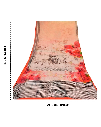 Sanskriti Vintage Saree Peach Digital Printed Blend Georgette Sari Craft Fabric, PRG-7255-Peach-Digital Printed Floral Design-Blend Georgette-3