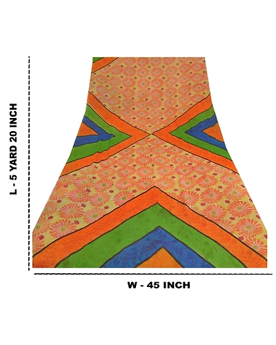 Sanskriti Vintage Indian Sari Pure Georgette Silk Printed Sarees Craft Fabric, PRG-7266-Multi-Printed Floral Design-Pure Georgette Silk-3