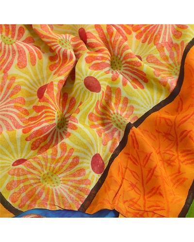 Sanskriti Vintage Indian Sari Pure Georgette Silk Printed Sarees Craft Fabric, PRG-7266-Multi-Printed Floral Design-Pure Georgette Silk-6