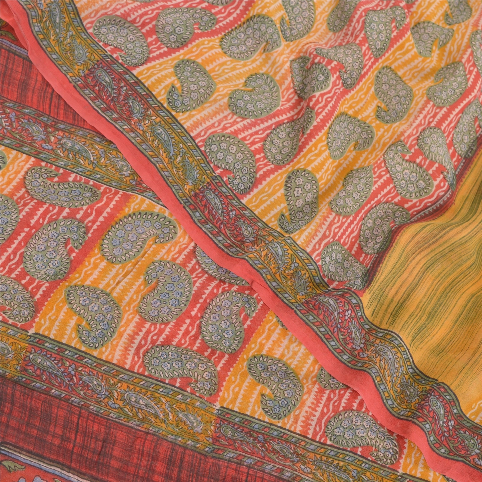 Sanskriti Vintage Indian Sari Pure Georgette Silk Printed Sarees Craft Fabric, PRG-7284-Multi-Printed Floral Design-Pure Georgette Silk-1